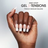 Close-up of a model's hand wearing Salon Perfect 306 Gel X-Tensions French Medium Square.
